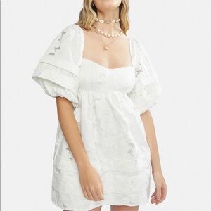 For Love And Lemons White Puff Sleeve Mini Dress